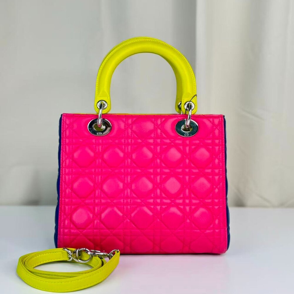Dior Tri-color Leather Medium Lady Dior Shoulder Bag Tote - Picture 4 of 8